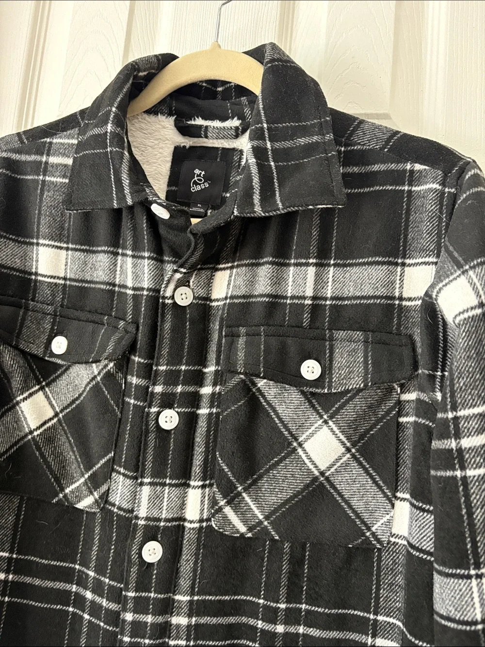 ART CLASS Black & White Plaid Fleece-Lined Jacket Shacket girls XL
